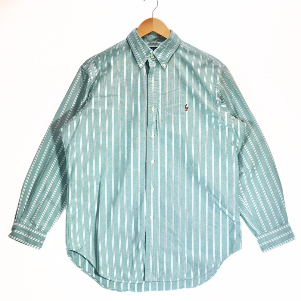 Ralph Lauren Mens 16 32/33 Green White Striped Oxford Button Down Shirt Classic